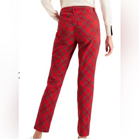 Charter Club Lexington Tummy-Control Plaid Straight-Leg Jeans Ravishing Red - Picture 2 of 6